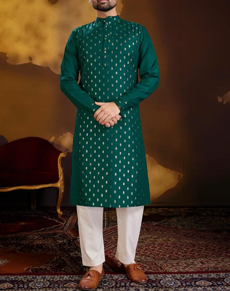 Mens Green Kurta with White Pajama